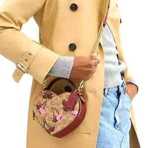 Coach Heart Crossbody Bag In Signature Canvas With Cherry Print NWT